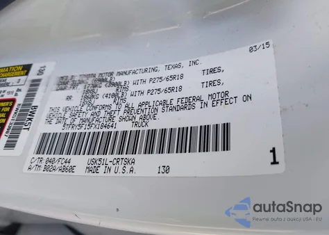 2015 Toyota Tundra Sr5 5.7L V8 from USA, damaged, VIN 5TFRY5F15FX184641